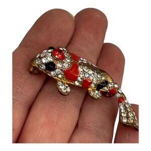 Gold and Red‎ Crystal Fish Brooch